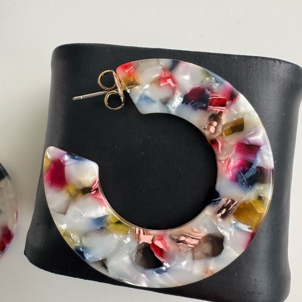 Zenzii Multicolor Marbled Resin Statement Hoop Earrings